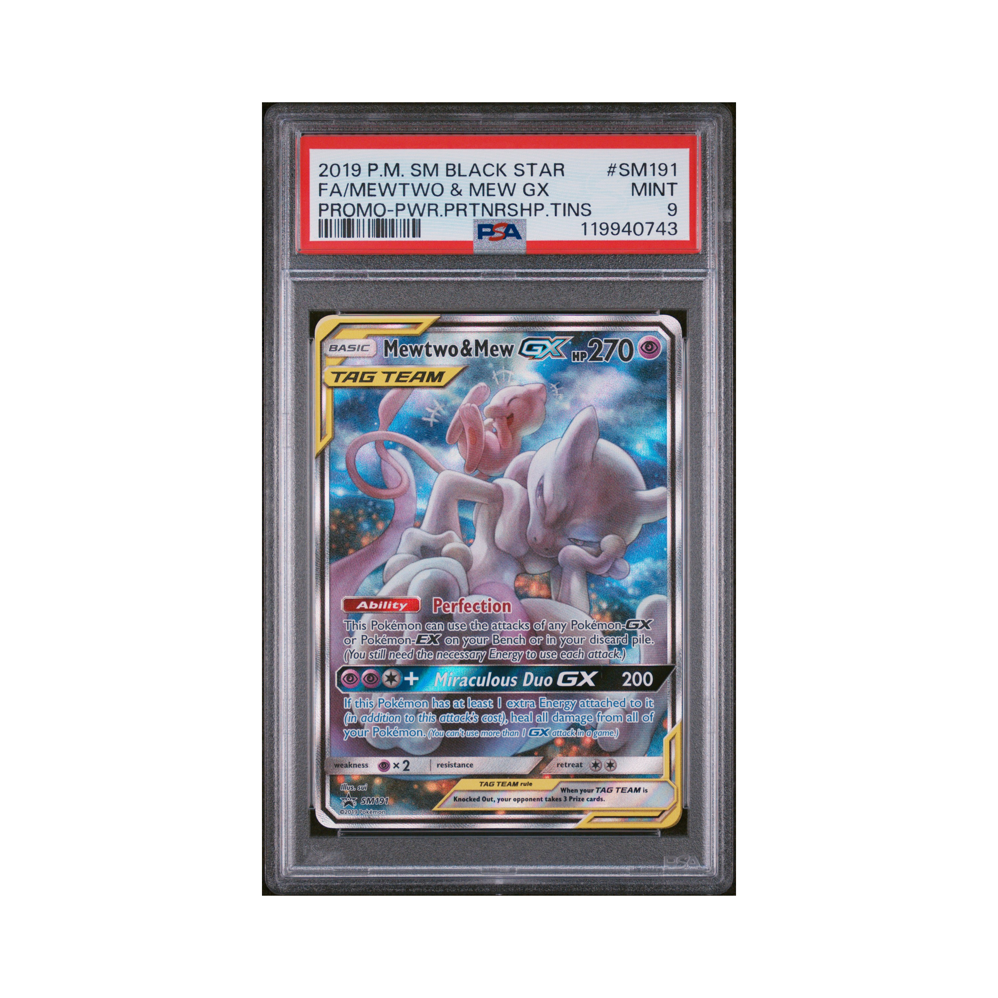 2019 Pokemon SM Black Star Promo Mewtwo & Mew GX #SM191 PSA 9