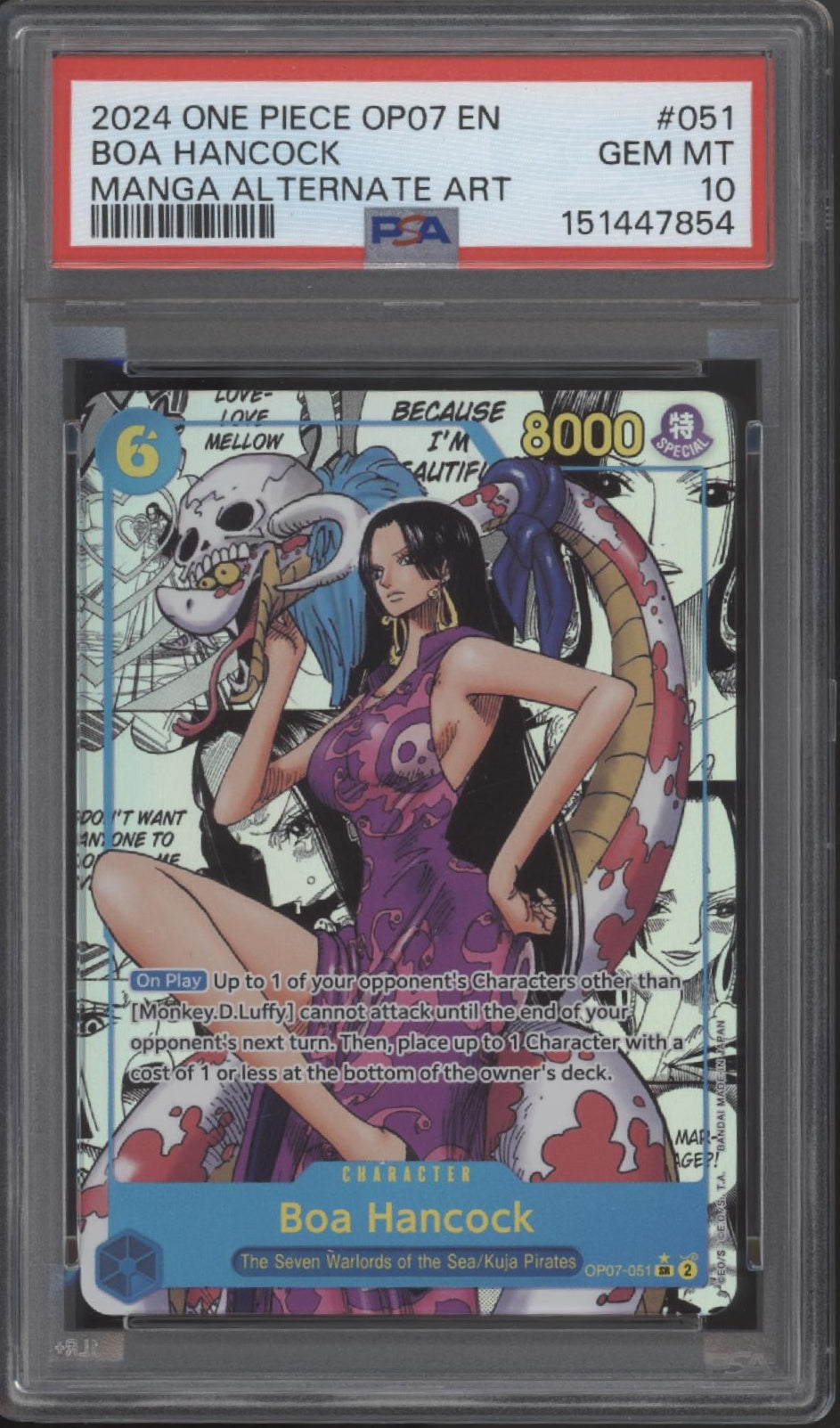 Boa Hancock One Piece Card Game OP07 Manga Alternate Art #051 PSA 10