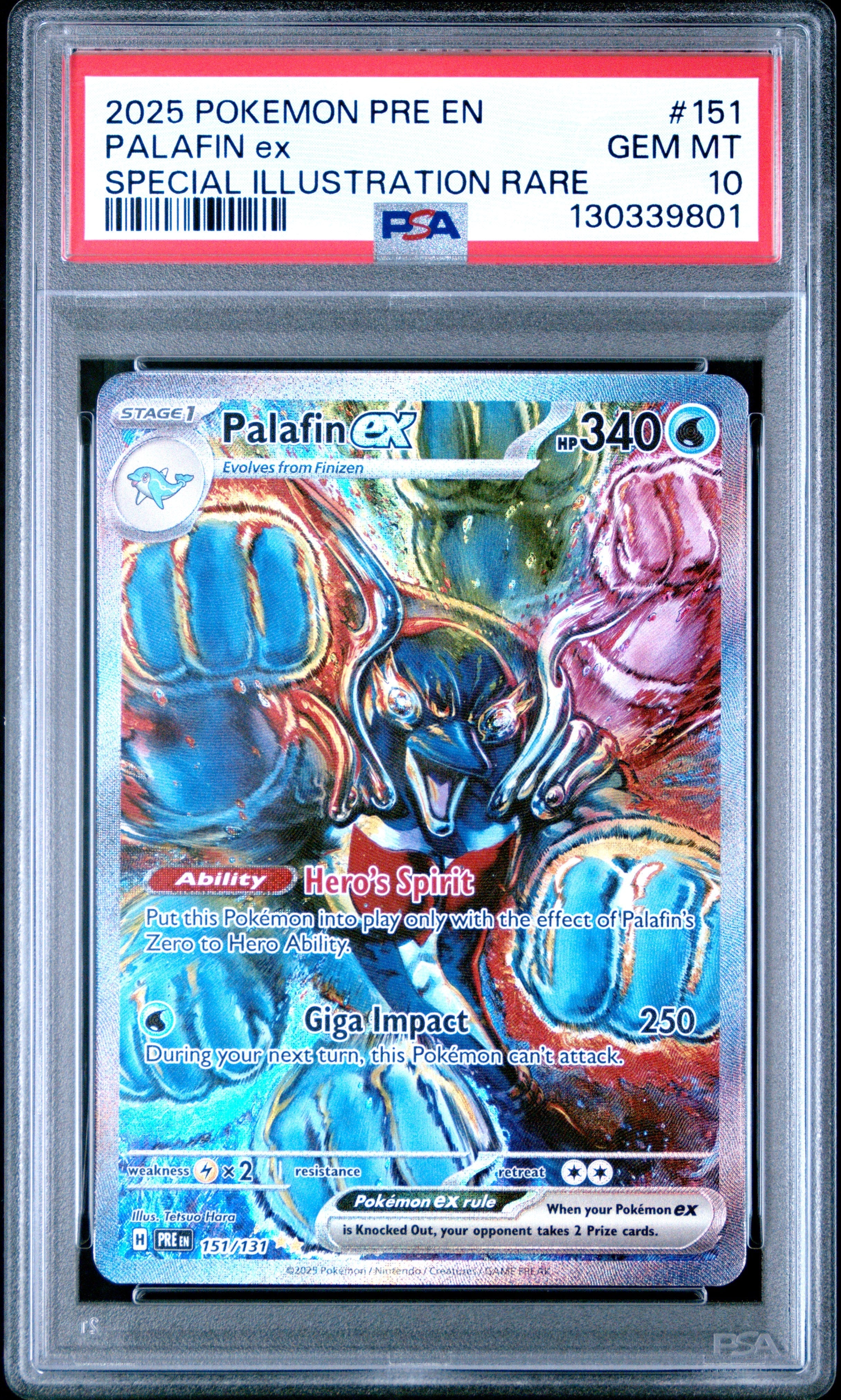 PALAFIN ex SPECIAL ILLUSTRATION RARE 2025 POKEMON PRE EN-PRISMATIC EVOLUTIONS PSA GEM MT 10