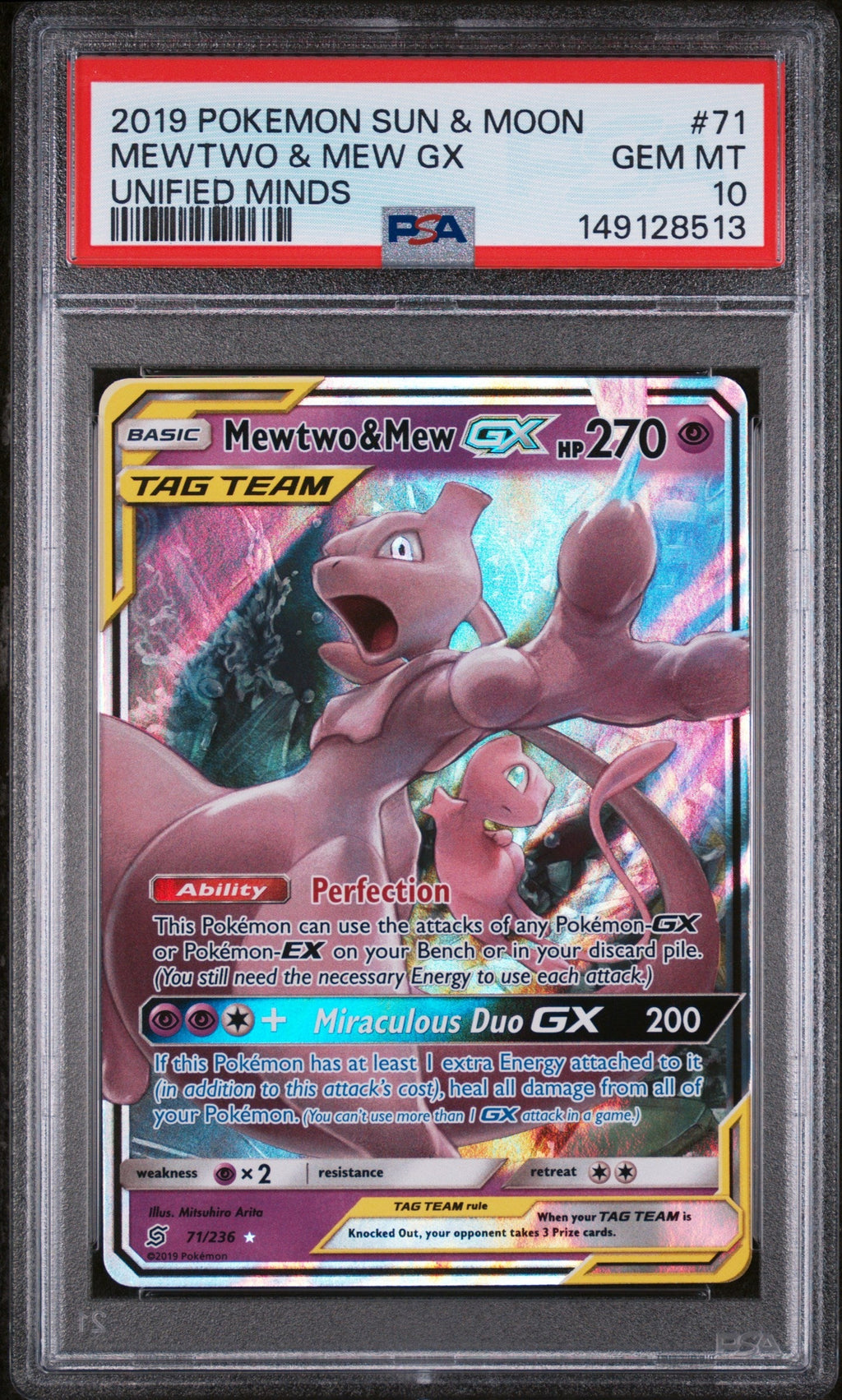 MEWTWO & MEW GX UNIFIED MINDS 2019 POKEMON SUN & MOON UNIFIED MINDS PSA GEM MT 10