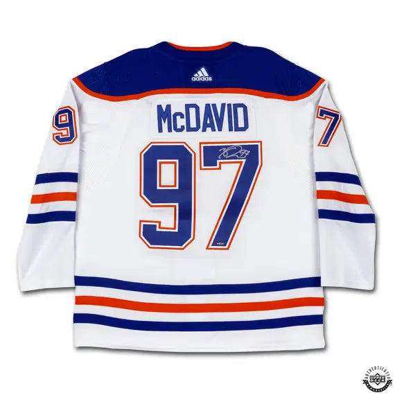 Upper Deck Authenticated - Connor McDavid Autographed 2023-24 Edmonton Oilers Stanley Cup Final Patch White Authentic Adidas Jersey