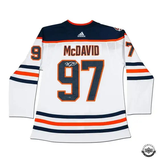 Upper Deck Authenticated - Connor McDavid Autographed Edmonton Oilers Authentic White Jersey with 40th Anniversary Shoulder Patch
