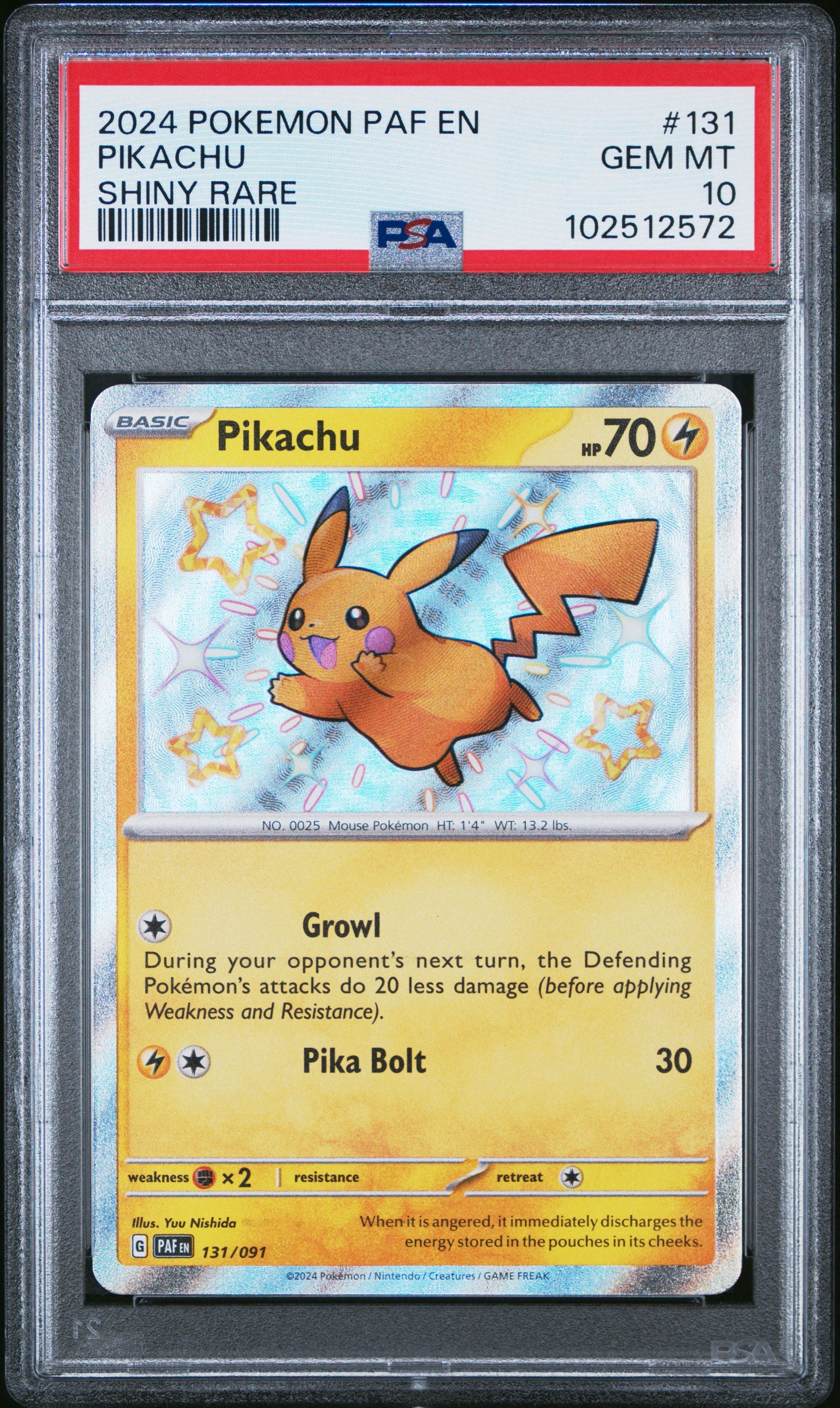 PIKACHU SHINY RARE 2024 POKEMON PAF EN-PALDEAN FATES PSA GEM MT 10