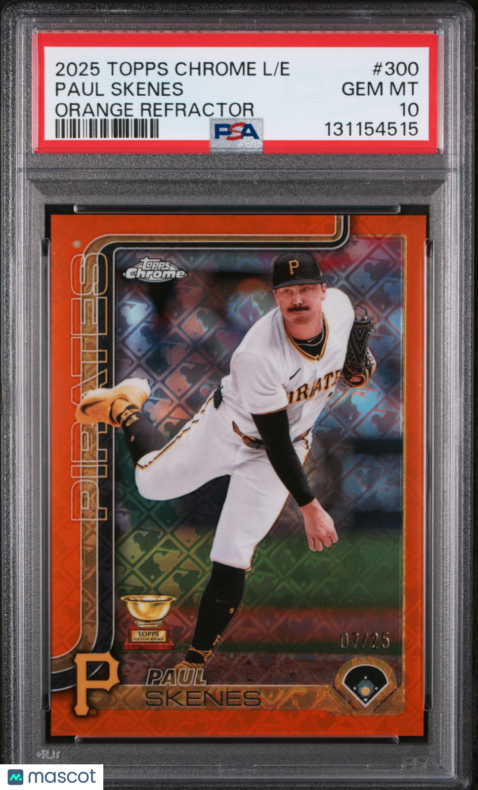 2025 Topps Chrome Logofractor Paul Skenes #300 Orange Refractor 01/25 PSA 10