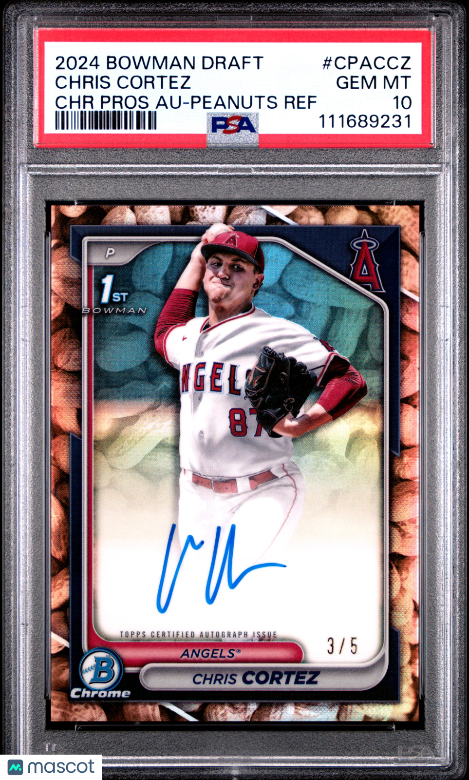 2024 Bowman Draft Chrome Chris Cortez #CPACCZ Peanuts Ref /5 PSA 10 Auto