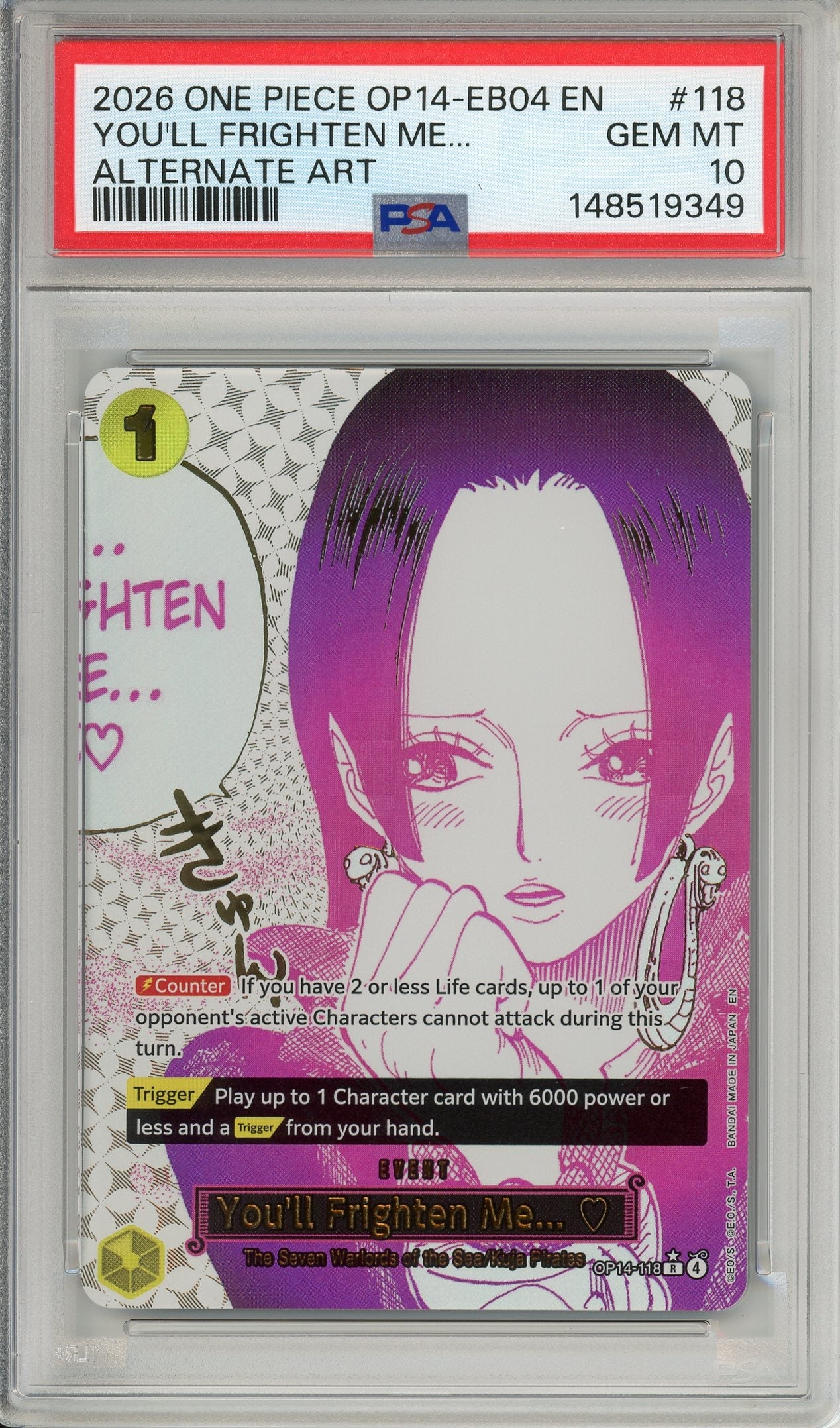 One Piece Graded: You'll Frighten Me... Alt Art OP14-118 The Azure Sea's Seven PSA 10