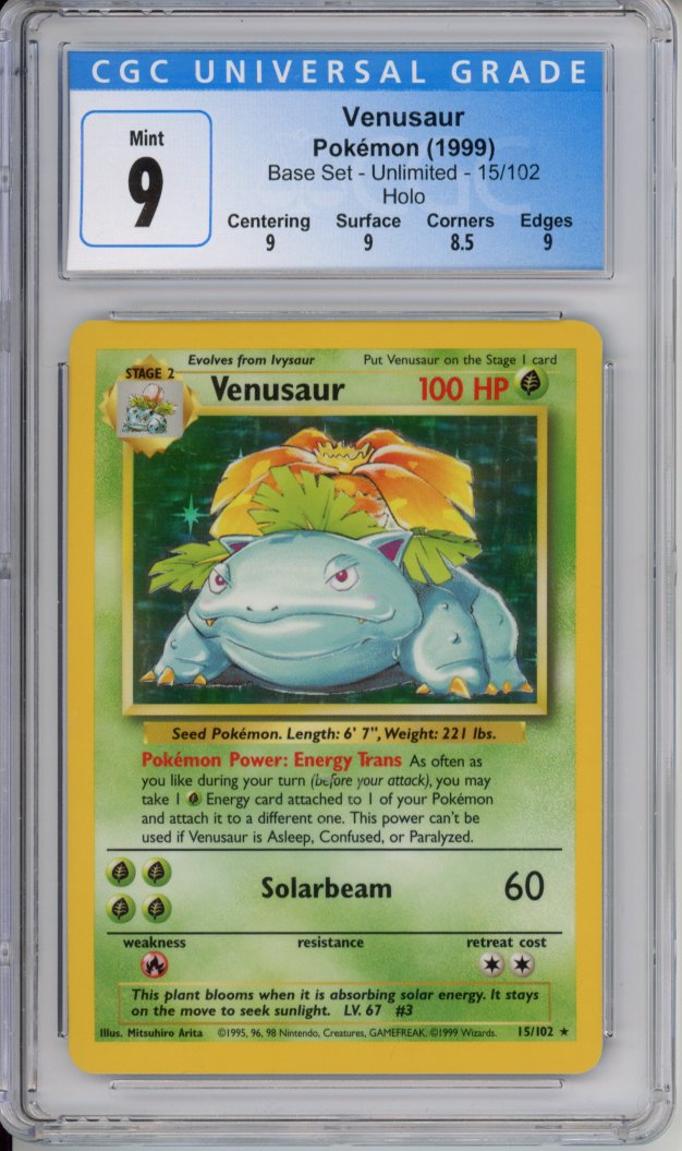 Pokemon Graded: Venusaur 15/102 Base Set Unlimited (1999) Holo CGC 9
