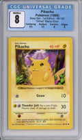 Pokemon Graded: Pikachu 1st Edition Shadowless 58/102 Base Set (1999) "Ghost" Stamp Error CGC 8