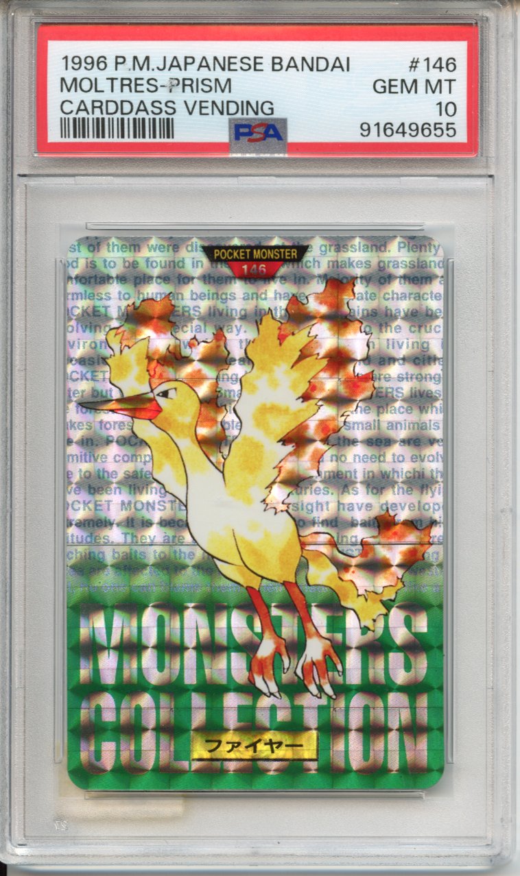Pokemon Graded: JP Moltres #146 Bandai Carddass Vending (1996) Green Prism Holo PSA 10