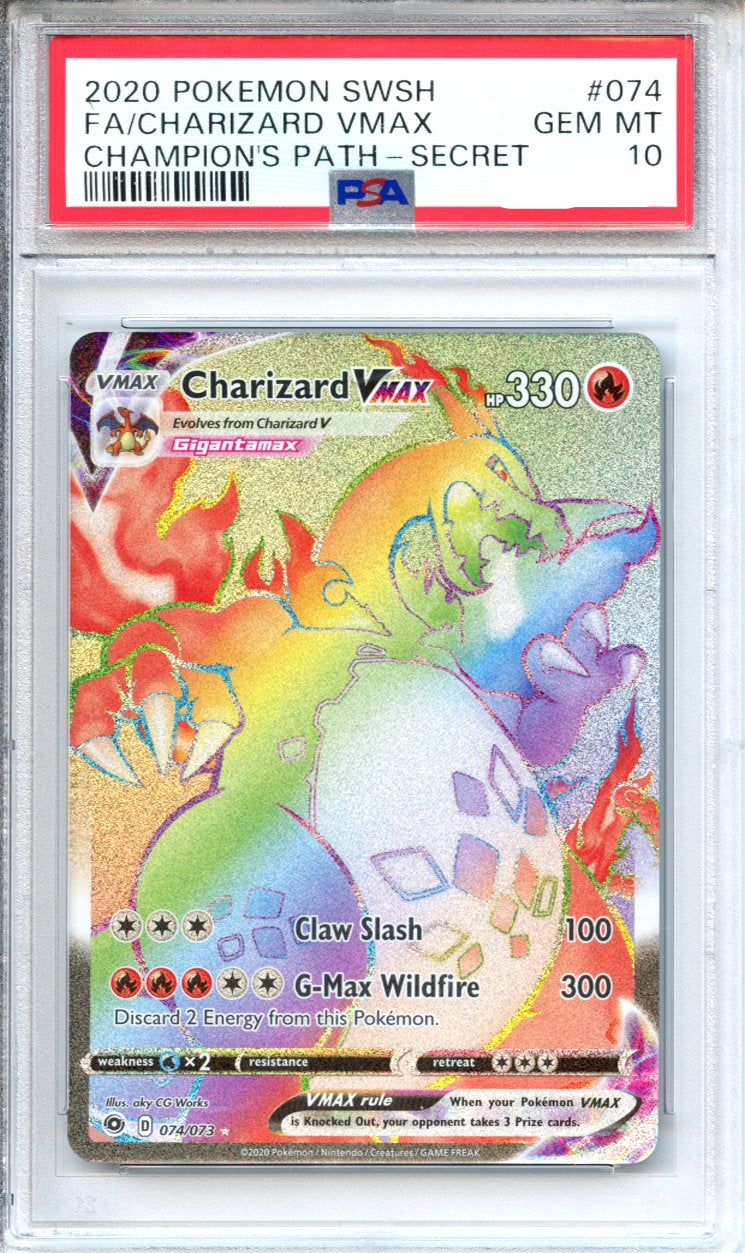 Pokemon Graded: Charizard VMAX 74/73 Champion's Path (2020) Rainbow Secret Rare PSA 10