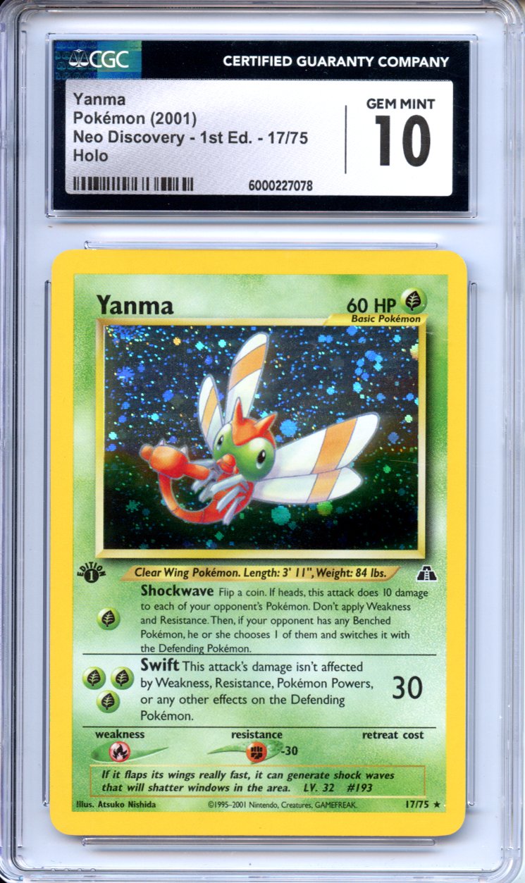Pokemon Graded: Yanma 1st Edition 17/75 Neo Discovery (2001) Holo CGC 10