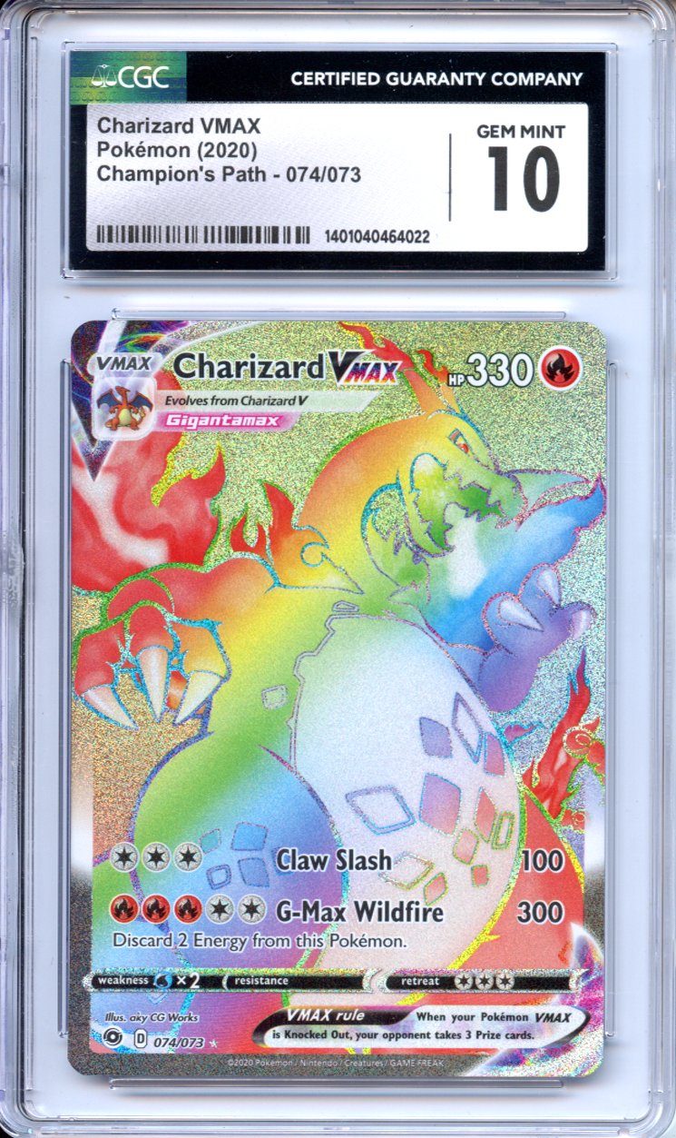 Pokemon Graded: Charizard VMAX 74/73 Champion's Path (2020) Rainbow Holo Rare CGC 10