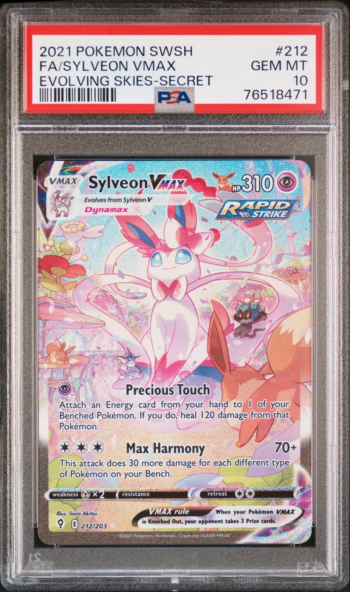 FA/SYLVEON VMAX EVOLVING SKIES-SECRET 2021 POKEMON SWORD & SHIELD EVOLVING SKIES PSA GEM MT 10